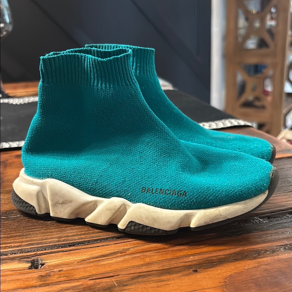 Balenciaga Kids Teal Knit Sock Sneakers